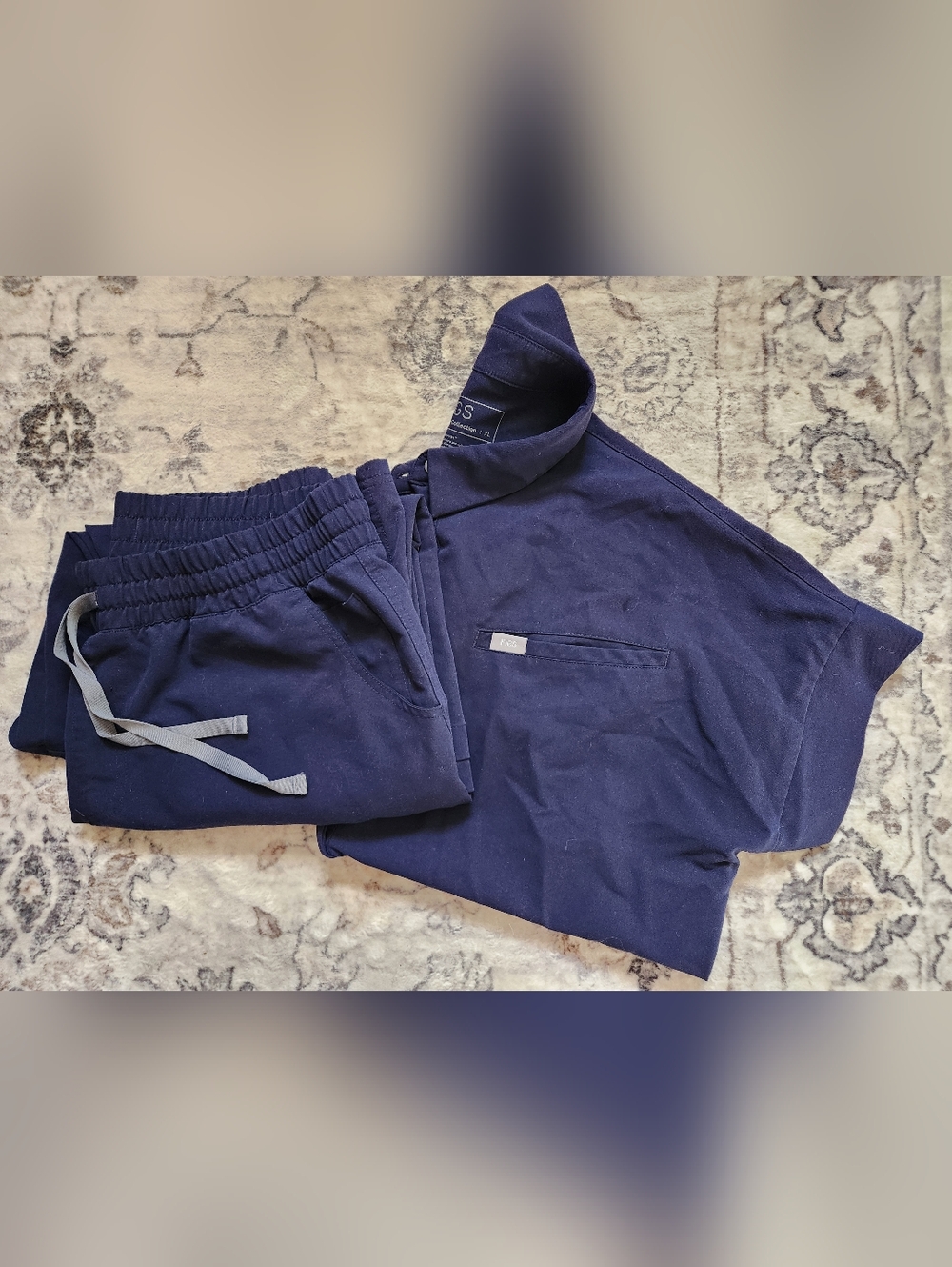 XL FIGS Navy Set Uman Kade Cargo Pants & Elmina Collared Top
